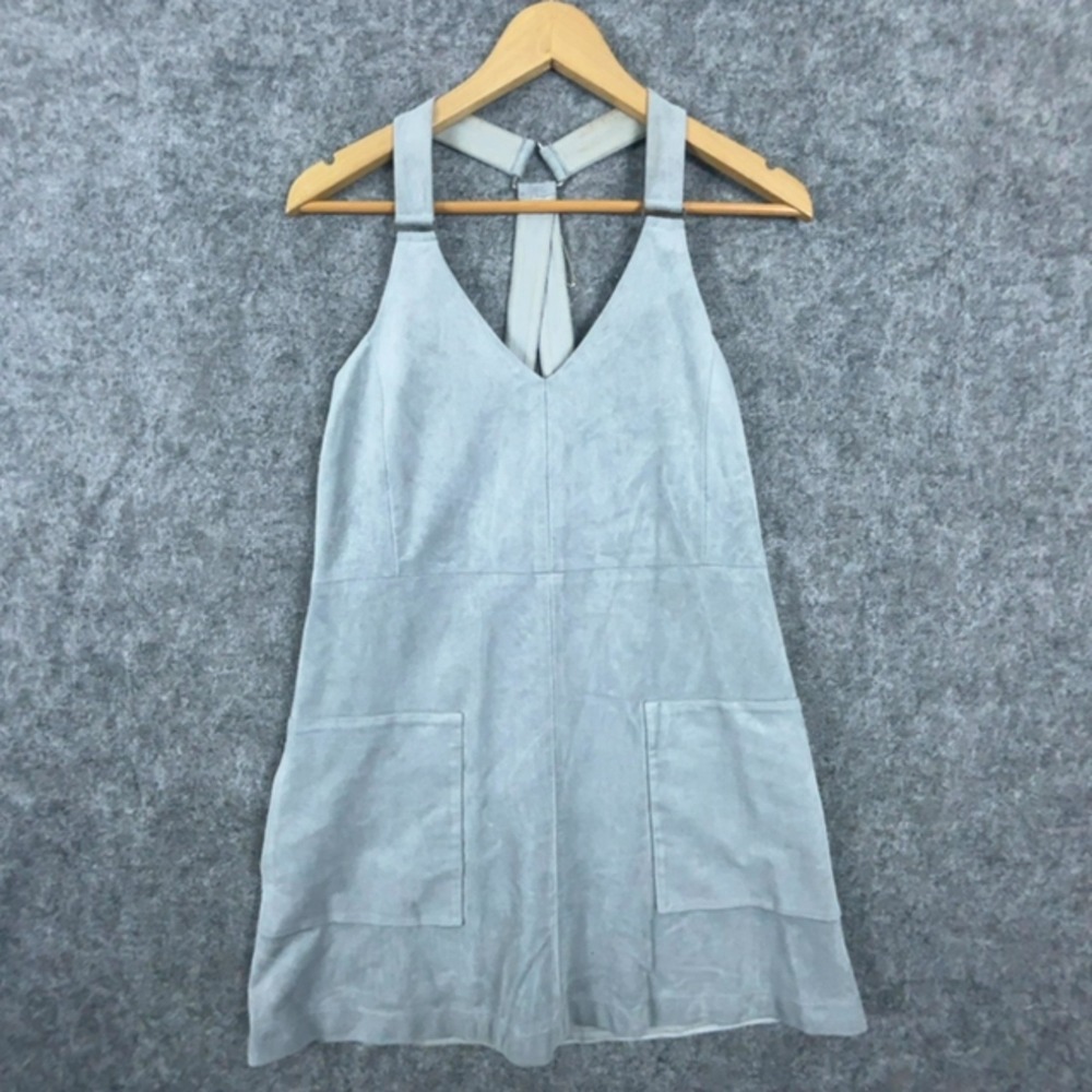 BCBGMAXAZRIA Abbott Dress Women 2XS Gray Faux Suede Halter Neck Mini Sleeveless